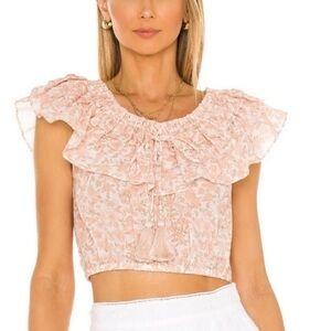 LoveShackFancy Dorin Pink Floral Crop Top